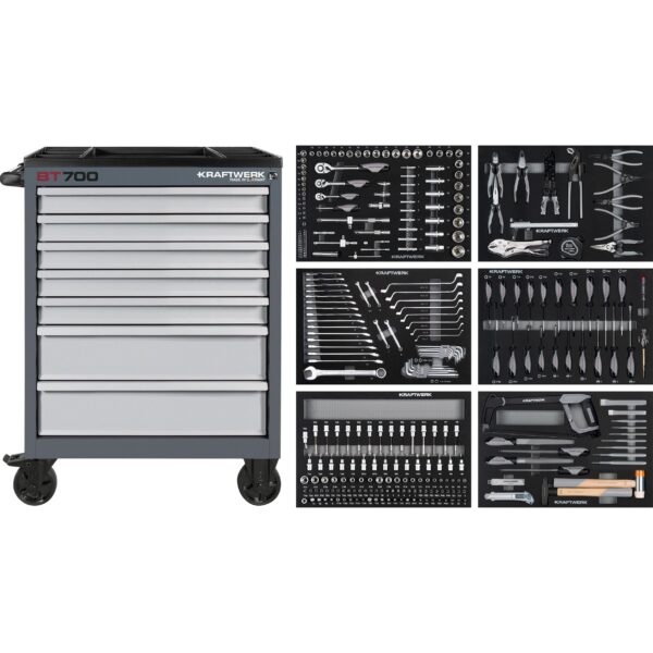 KRAFTWERK BASIC LINE Werkstattwagen BT700 | 7 Schubladen, 301-tlg. Werkzeug-Set MADE IN GERMANY - KW-102.117.104