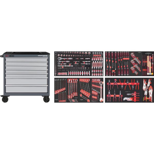 KRAFTWERK BASIC LINE BT BT900 Werkstattwagen – 278-tlg., 7 Schubladen, Made in Germany, mit 12 EVA-Einlagen - KW-102.217.202