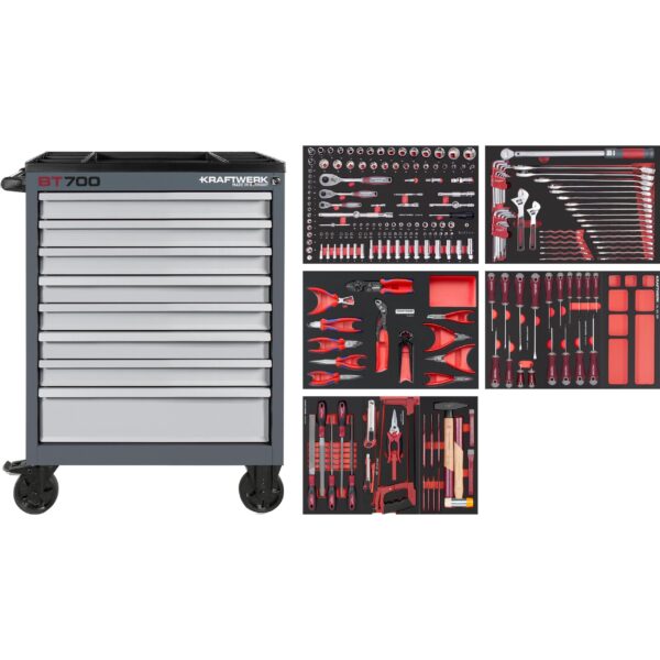 KRAFTWERK BASIC LINE BT Werkstattwagen BT700 – 243-tlg. mit 8 Schubladen | Made in Germany 7 Jahre Garantie - KW-102.470.516