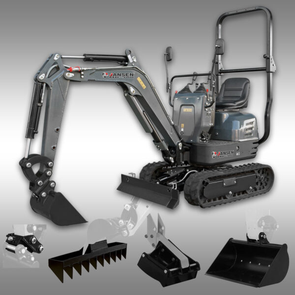 JANSEN® MB-700 Minibagger, 8,5 PS Benzin, Komplett-Set, Verstellfahrwerk