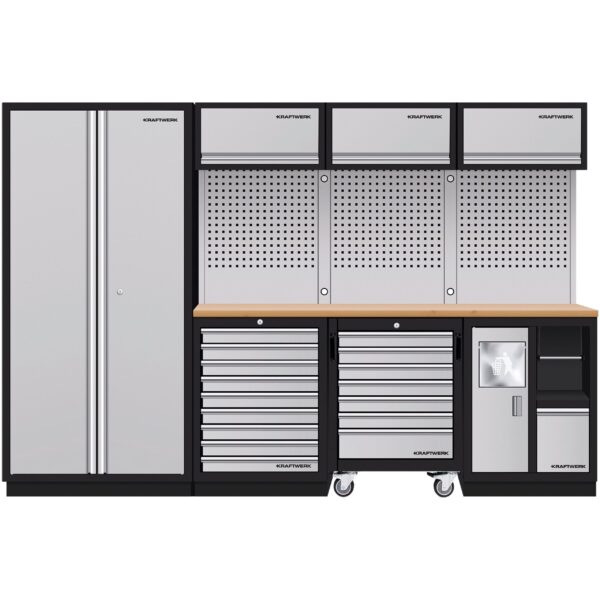 KRAFTWERK MOBILIO-EX 4er Werkbank-Kombi – DEEP Tiefe: ca. 721 mm (690 mm Arbeitsplatte) – Kompakt, modular & mit Buche-Multiplex-Arbeitsplatte - KW-3964D-EX