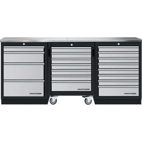 KRAFTWERK Mobilio 3er Kombi Werkstattwagen – Edelstahl, 3 Module, 19 Schubladen - KW-3964K-4R8IX
