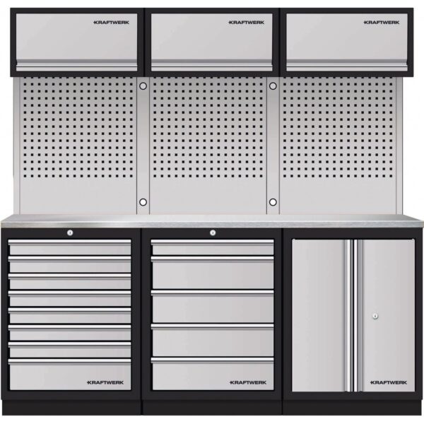 KRAFTWERK MOBILIO 3er Kombi mit Oberschrank & Edelstahl-Arbeitsplatte - KW-3964K-85S-K3IX