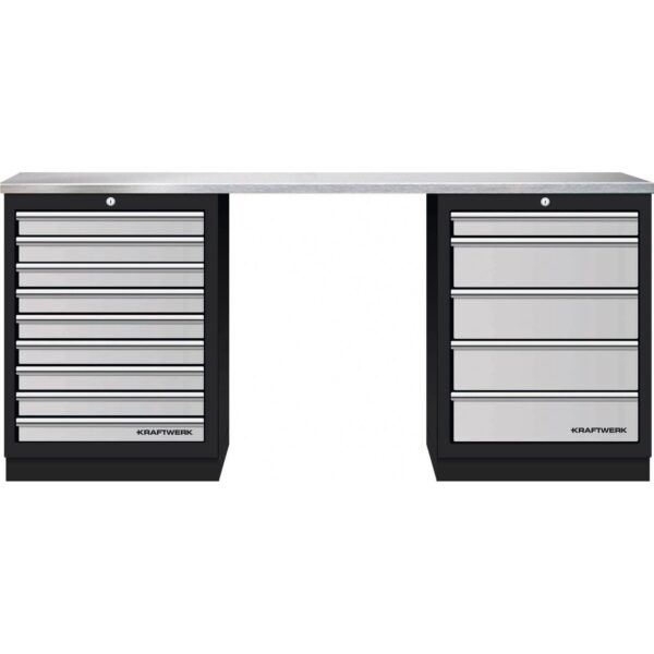 KRAFTWERK Mobilio 3er Kombi Edelstahl – Werkstattsystem mit 2 Schubladenschränken 204 cm Breite Modulares System - KW-3964K-905IX