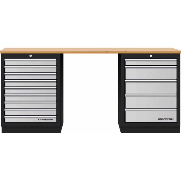 KRAFTWERK 3964K-905 Mobilio 3er Kombi Standard – Multiplex-Arbeitsplatte, 5 & 9 Schubladen, 2040 mm - KW-3964K-905