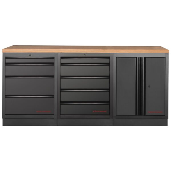 KRAFTWERK 3964K-45SO Mobilio 3er Kombi Standard – Multiplex-Arbeitsplatte, 5/4 Schubladen & Türenschrank, 2040 mm - KW-3964K-BLK-001