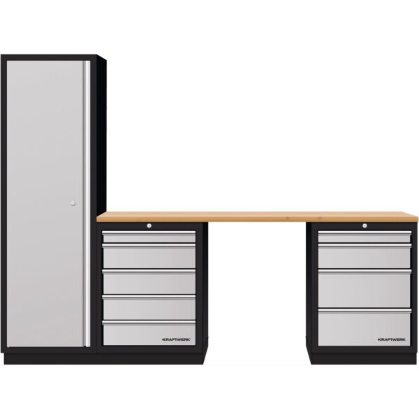 KRAFTWERK 3964K-H504 Mobilio 3er Kombi Standard – Multiplex-Arbeitsplatte, Hochschrank & Schubladenschränke, 2640 mm - KW-3964K-H504