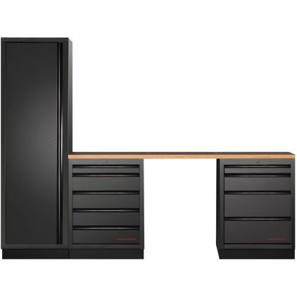 KRAFTWERK MOBILIO 3er Kombi mit Hochschrank – Multiplex-Arbeitsplatte - KW-3964K-BLK-014