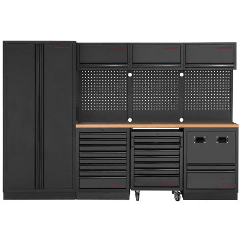 KRAFTWERK MOBILIO 4-Element-Schrankwand mit Vierkantlochwand – freistehend - KW-3964K-BLK