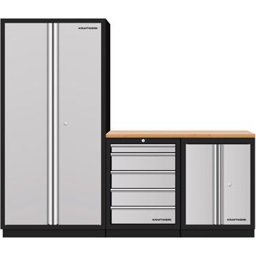 KRAFTWERK 3964K-H25S Mobilio 3er Kombi Standard – Multiplex-Arbeitsplatte, 2-türiger Hochschrank & Schubladenschrank, 2275 mm - KW-3964K-H25S