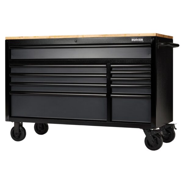 BUNKER Profi Werkbank mit Schubladen 56 Zoll, 155 cm - Grau - 56 Zoll, 155 cm - Werkbank mit Rollen - 10 Schubladen - D08227