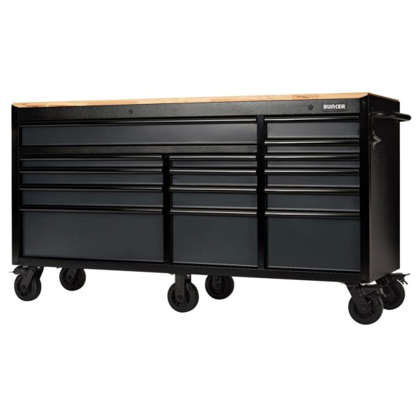 BUNKER Profi Werkbank mit Schubladen 72 Zoll (183 cm) in Grau - Werkbank mit Rollen - 15 Schubladen - D08241