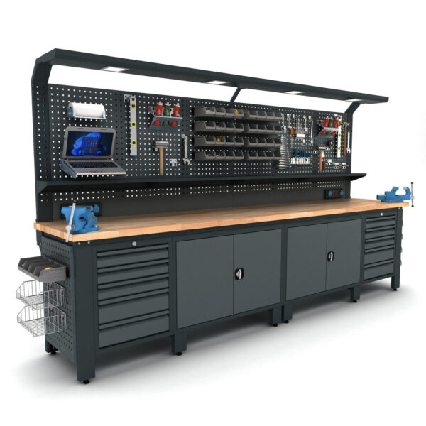 TOOLBOX4YOU Bullram Profi Werkbank mit Schubladen und Rückwand - 3560x700x1995mm – WBG04