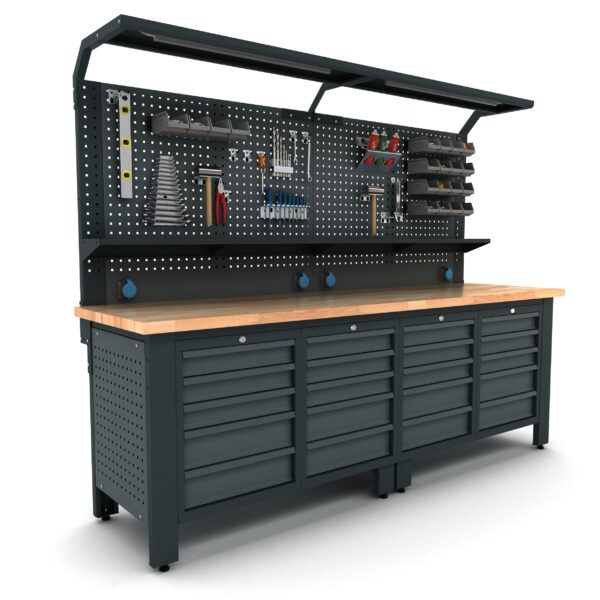 TOOLBOX4YOU Bullram Profi Werkbank mit Schubladen 2500 mm lang, 730tief – WBG06
