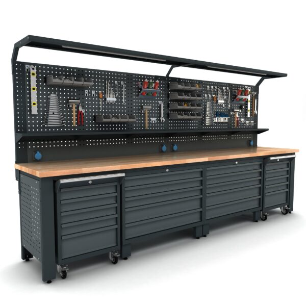 TOOLBOX4YOU Bullram Profi Werkbank mit Schubladen 3700 mm lang, 730tief – WBG07