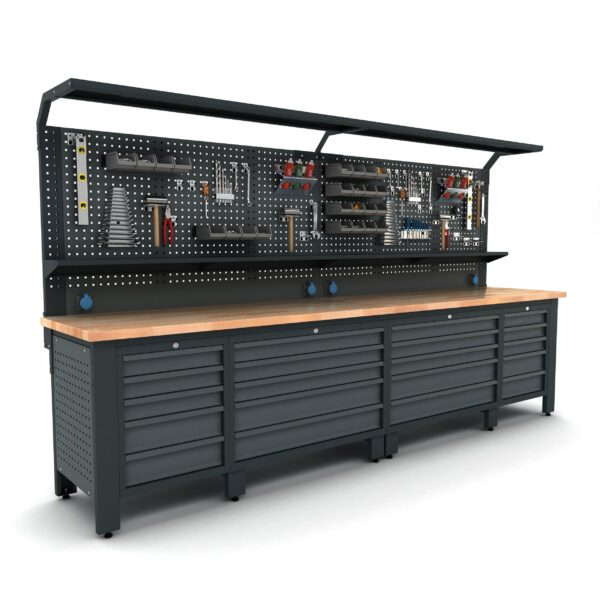 TOOLBOX4YOU Bullram Profi Werkbank mit Schubladen 3700 mm lang, 730tief – WBG08
