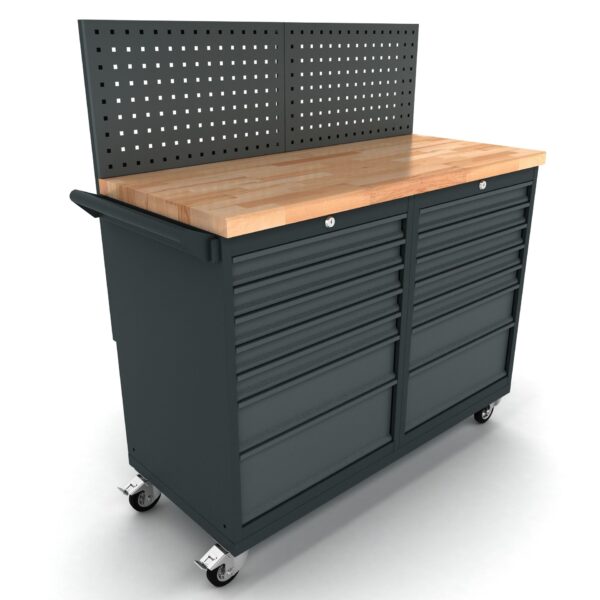 TOOLBOX4YOU Bullram Profi Mobile Werkbank mit Rückwand 2X 7 Schubladen, 124 cm Länge, 55tiefe – Modell – WBG124M08