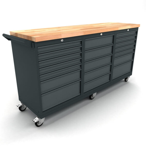 TOOLBOX4YOU Bullram 186cm Profi Werkbank auf Rollen, 1x Schubladenschrank , 2x 7 – WBG186M19