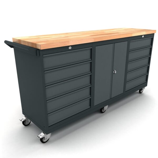 TOOLBOX4YOU Bullram Profi mobile Werkbank 2x Schubladenschrank 1x Türen Schrank 186cm lang, 55cm tief – WBG186M25