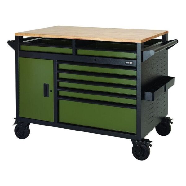 BUNKER 48 Zoll (122 cm) Profi Werkbank mit Schubladen Grau+Grün - Multifunktionaler Werkbank mit Rollen - D20935