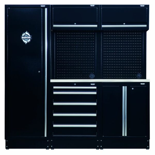 BUNKER 196cm Modulare Werkstatteinrichtung Werkbank mit Edelstahl-Arbeitsplatte - 11-teilig - D04503