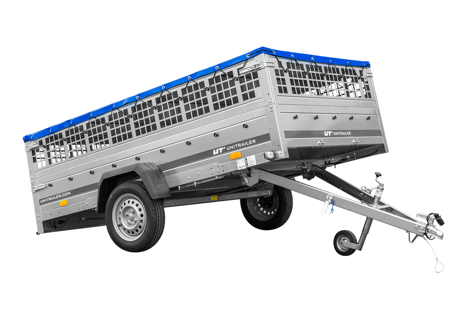 ger_pl_Anhanger-264x150-UNITRAILER-GARDEN-265-KIPP-mit-Gitteraufsatz-Flachplanentragern-und-blauer-Plane-6725_1