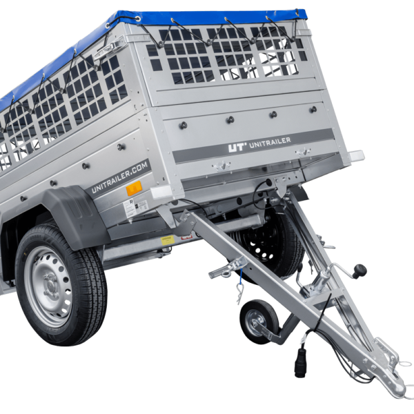 Kompakter Anhänger Garden Trailer 150 KIPP 150×106 cm 750 kg mit Laubgitteraufsatz
