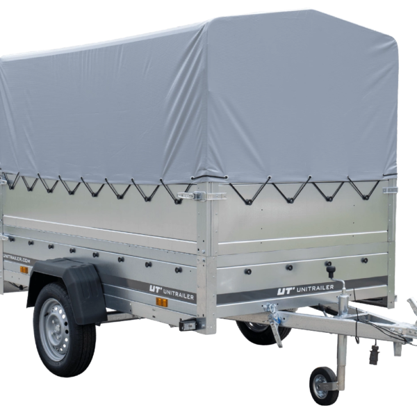PKW-Anhänger auf Federn 230×125 UNITRAILER GARDEN 230/R KIPP mit BIS-Seiten, H-800-Rahmen und grauer Plane