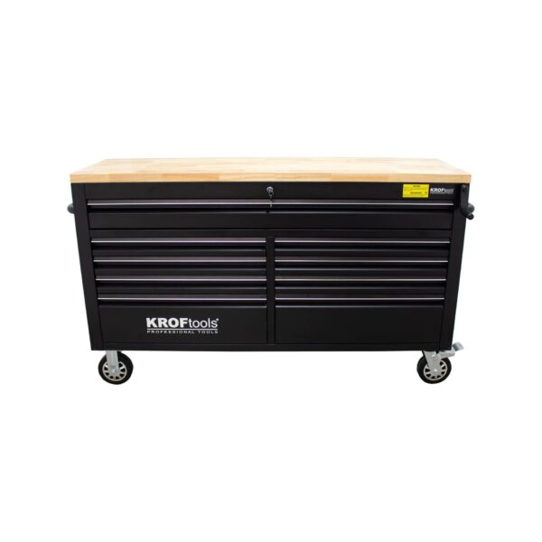 KROFtools Robuster 61" Werkzeugwagen mit 9 Schubladen Vollauszug, Werkbank Höhenverstellbar, ca. 170cm - 8661