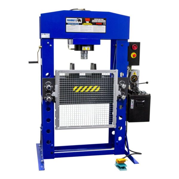MAMMUTH 100t Elektrische Werkstattpresse mit Handwinde inkl. Schutzgitter – SP100HEL