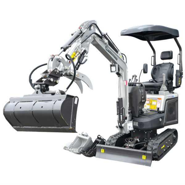 NEU Rhinoceros KS10-8 Diesel Mini-Bagger – 10 PS, 1 Zylinder Motor inkl. Schaufelpaket – 200 mm, 380 mm, Schnellwechsler, Hydraulischen Daumen Greifer